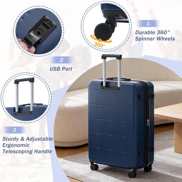 Nestfair 5 of Pieces Blue ABS Hardshell Luggage Set with Double