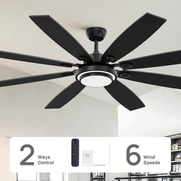 LuminFan 72 in. Indoor Modern Black Standard Ceiling Fan with LED