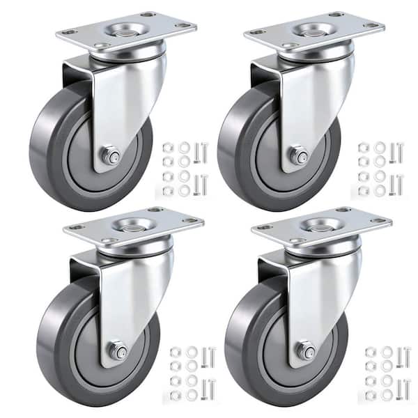 4-Pack Heavy Duty Series 4 in. Gray Polyurethane Swivel Caster Wheels with Flat-Bearing, 1100 lbs. Load Rating