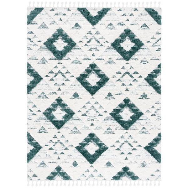 Moroccan Tassel Shag 11 ft. x 15 ft. Green/Ivory Tribal Area Rug