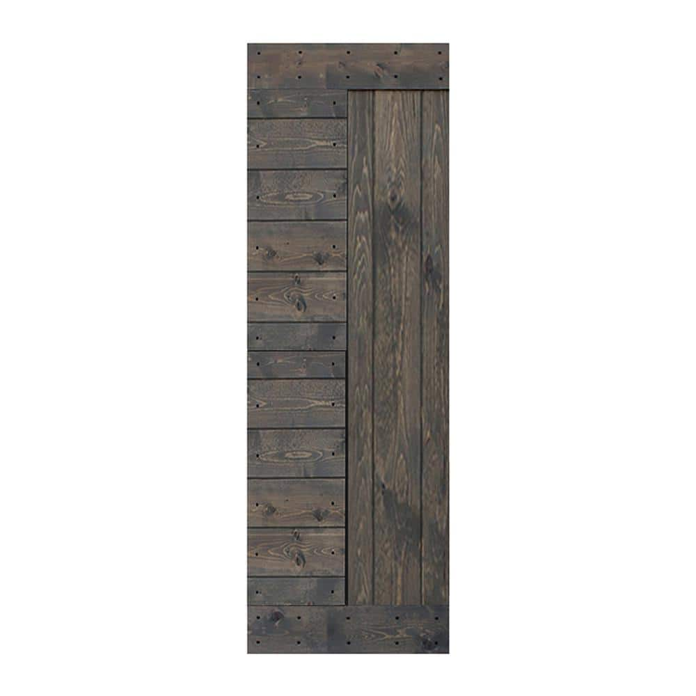 ISLIFE L Series 28 in. x 84 in. Smoky Gray Finished Solid Wood Barn ...