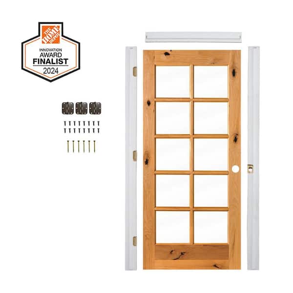 Krosswood Doors DIY RTA Kit 32 in. x 80 in. Left-Hand 10-Lite Clear Glass Clear Stain Alder Wood Single Ready To Assemble Interior Door