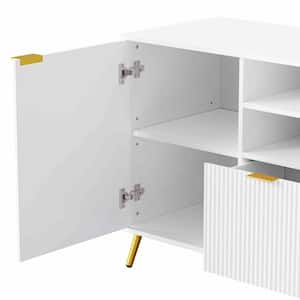 Modern White TV Stand Fits TV's up to 70 in. with 13 Shelves, Fluted Line Surface