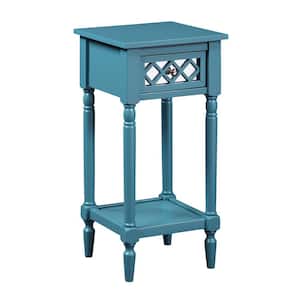 French Country Khloe 14 in. Blue Square Wood End Table with 1-Drawer and Shelf