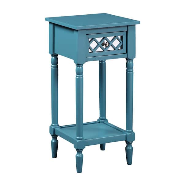 Convenience Concepts French Country Khloe 14 in. Blue Square Wood End Table with 1-Drawer and Shelf