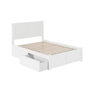 Nantucket White Full Solid Wood Storage Platform Bed with Flat Panel Foot Board and 2 Bed Drawers