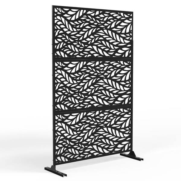 FENCY Laser Cut 76 in. x 47.2 in. Black Metal Outdoor Privacy Screen ...