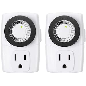 15 Amp 125 Volt 1440 min Indoor Mechanical Outlet Timer with 3 Prong, White (2-Pack)