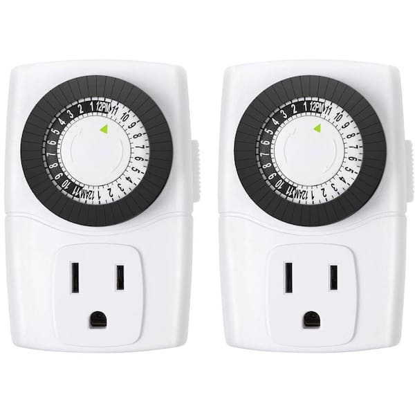 Etokfoks 15 Amp 125-Volt 1440-Minutes Indoor Chronologic Outlet Timer with 3 Prong - White (2-Pack)