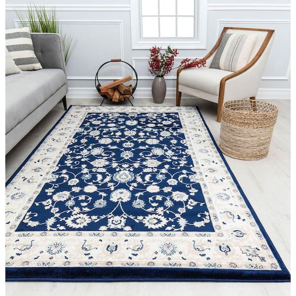 Century Floral Blue 5 ft. x 7 ft. Area Rug