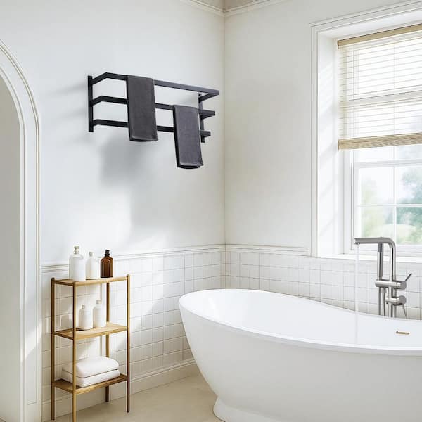 32 in. Stainless Steel Wall Mounted Triple Towel Rack in Matte Black