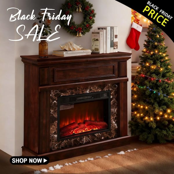 41 in. W Freestanding Wooden Electric Fireplace with Mantel and Remote Control in Cherry
