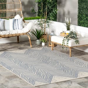 Wavy Chevron Blue Doormat 2 ft. x 3 ft.  Indoor/Outdoor Patio Area Rug