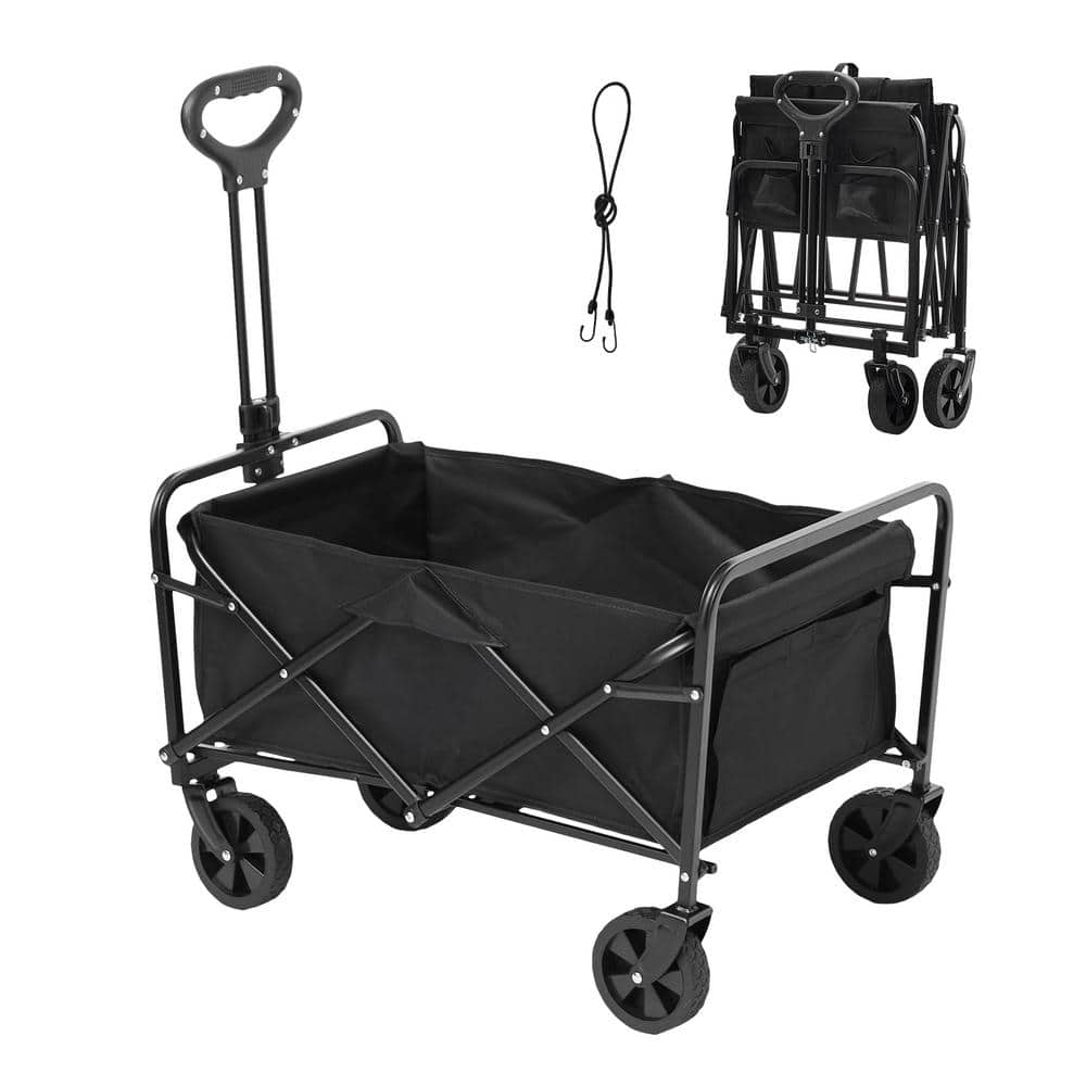 VEVOR 2 cu.ft Steel Garden Cart Collapsible Folding Wagon, Beach Wagon Cart with All-Terrain 5in. Wheels, Heavy-Duty Folding