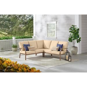 Beachside Rope Look Wicker Outdoor Patio Sectional Sofa Seating Set with Sunbrella Beige Tan Cushions