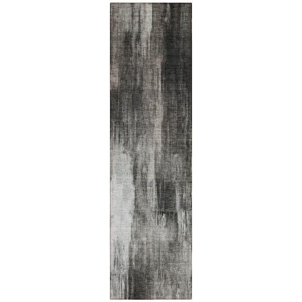 HomeRoots Gray and Black 2 ft. x 8 ft. Woven Abstract Runner Indoor/Outdoor Area Rug