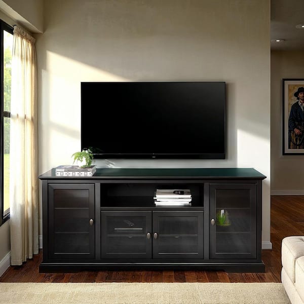 Highboy 70 in. Black Composite TV Stand 70 in. with Doors