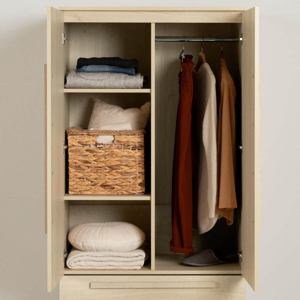 Bleached Oak Contemporary Hinged Wardrobe with Drawers and Shelves