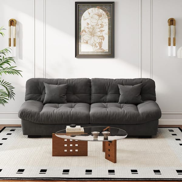 89 in. Square Arm Suede Rectangle 3 Seater Couch Sofa with Cat Scratch-Resistant Fabric, Deep Seat in Gray