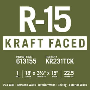 R-15 EcoRoll Kraft Faced Fiberglass Insulation Roll High Density 15 in. x 18 ft. x 3-1/2 in. (27-Rolls)