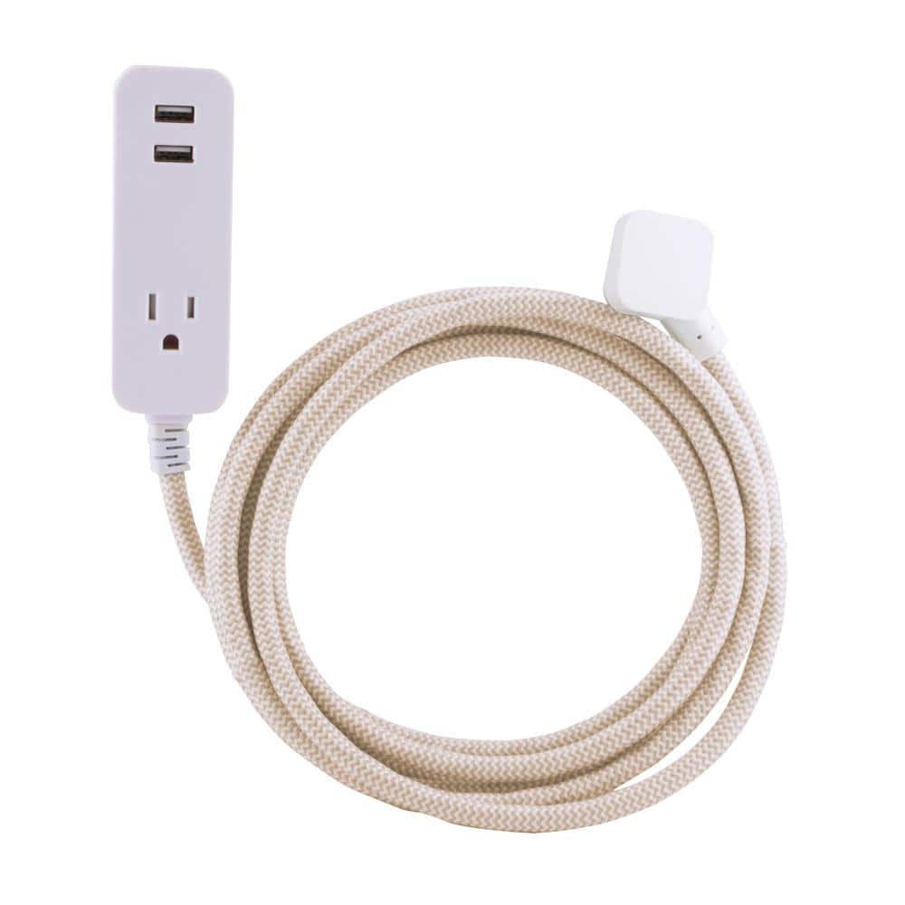 Cordinate 10 ft. Decor Extension Cord Surge Protector with 2 USB