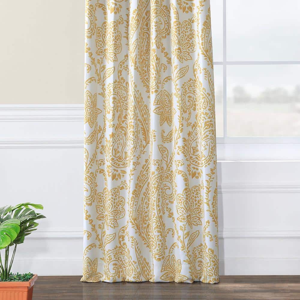 Tea Time Yellow Gold Floral Blackout Polyester Curtain Panel
