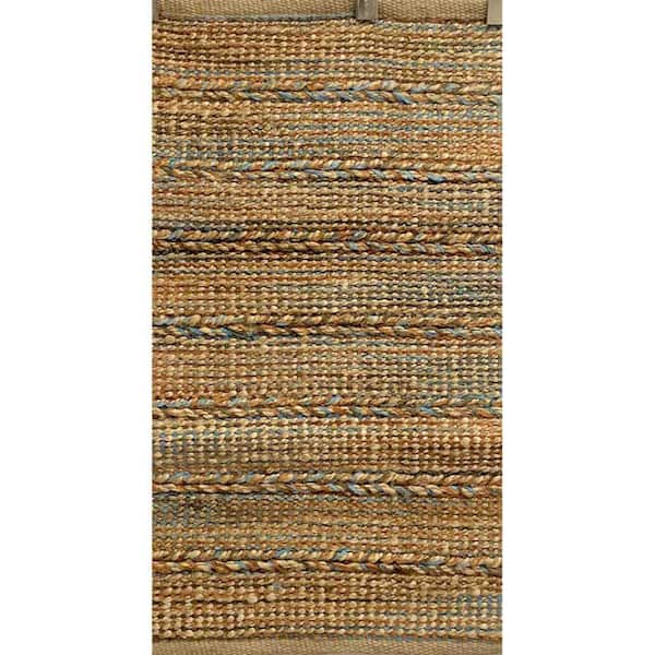 HomeRoots Bernadette Tan/Blue 2 ft. x 5 ft. Rectangle Area Rug