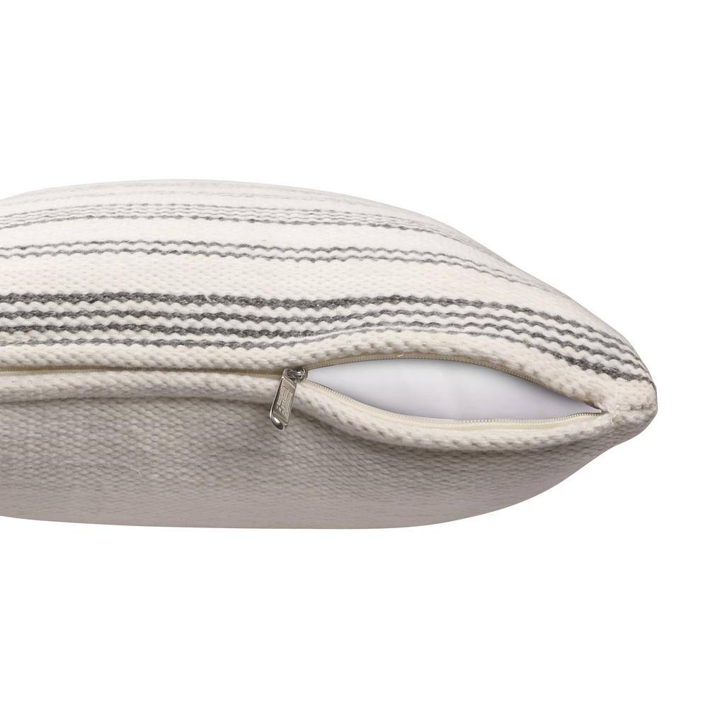 20" White and Gray Striped Hand-Woven Square Throw Pillow