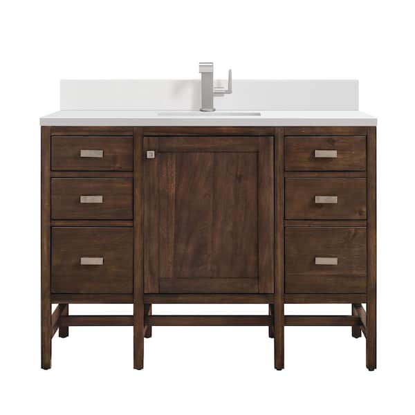 James Martin Vanities Addison 48.0 in. W x 23.5 in. D x 35.5 in. H Single Single Bathroom Vanity Mid-Century Acacia and White Zeus Quartz Top