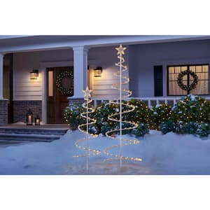 2-Piece Warm White LED Spiral Trees Holiday Yard Decoration