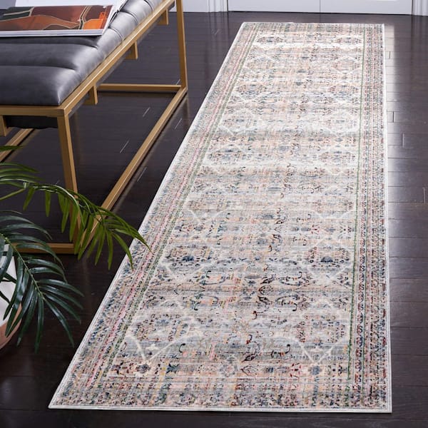 Princeton 3 ft. x 10 ft. Ivory/Blue Distressed Ornate Runner Rug