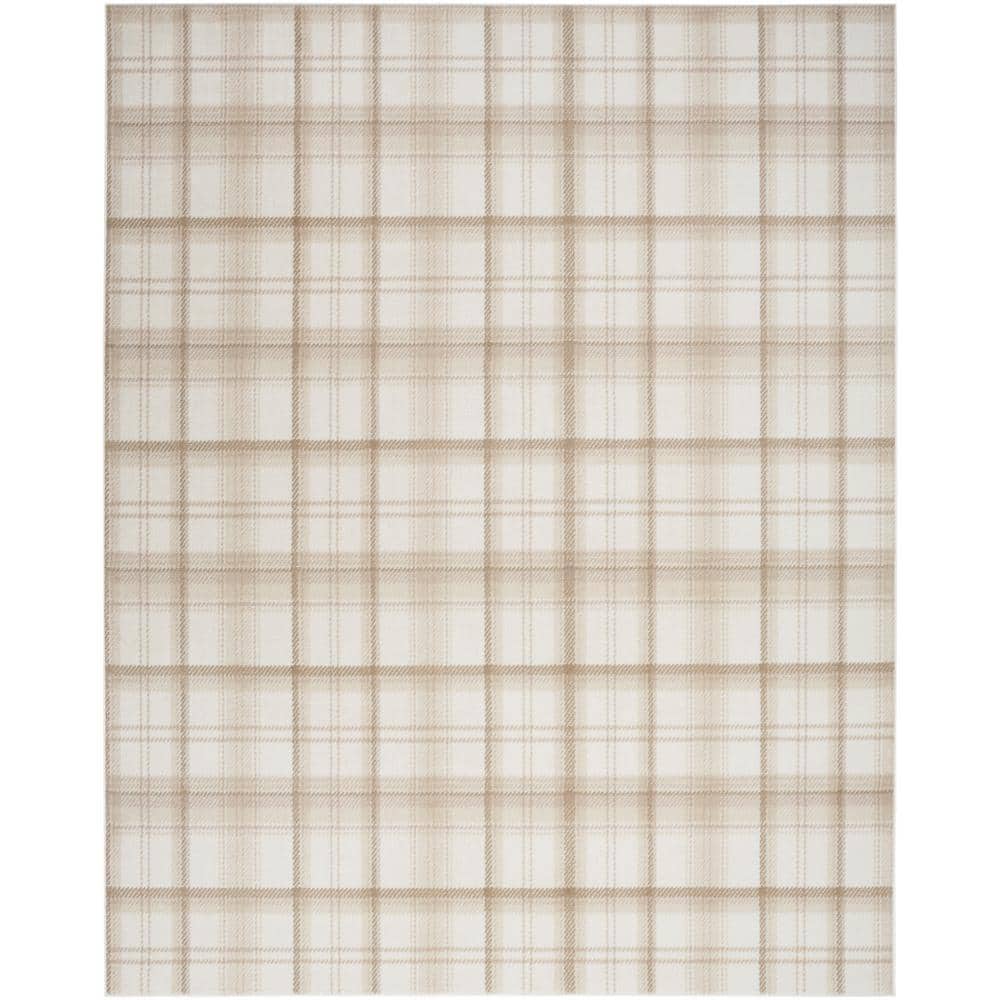 Nourison Grafix Ivory Beige 5 ft. x 7 ft. Plaid Contemporary Area Rug ...