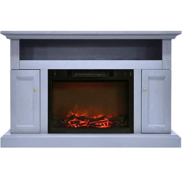 Hanover Kingsford 47.5 in. Freestanding Electric Fireplace TV Standin Slate Blue with Charred Log Insert