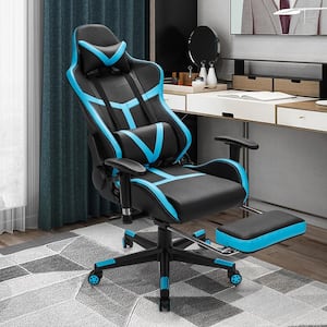 Blue Bonded Leather Massage Gaming Chair Reclining Racing Chair High Back with Lumbar Support Footrest