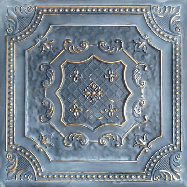 Elizabethan Shield Smoked Gold 2 ft. x 2 ft. PVC Glue Up or Lay in Faux Tin Ceiling Tile (300 sq. ft./Case)