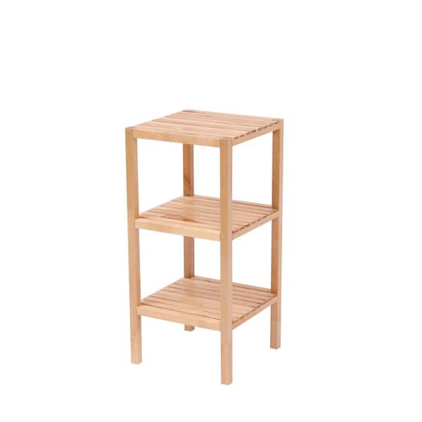 Unbranded Bathroom 15 in. W x 31 in. H x 15 in. D Wood Rectangular Shelf Beige, 3-Tier Birch Bathroom Shelf, Narrow Shelving Unit
