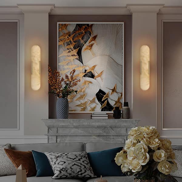 20 in. 2-Light Modern Natural Marble Gold Wall Sconce, Indoor Sconces for Room, Bathroom and Hallway (2-Sets)