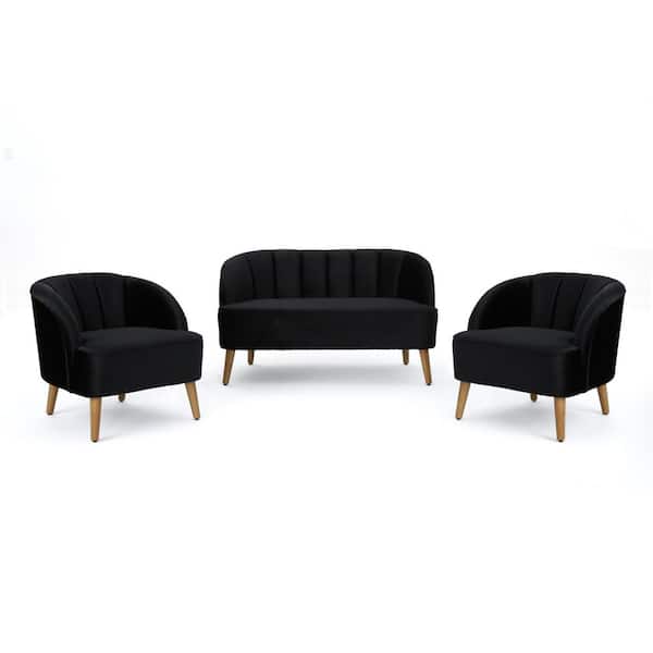 Noble House Amaia 3-Piece Black Living Room Sets