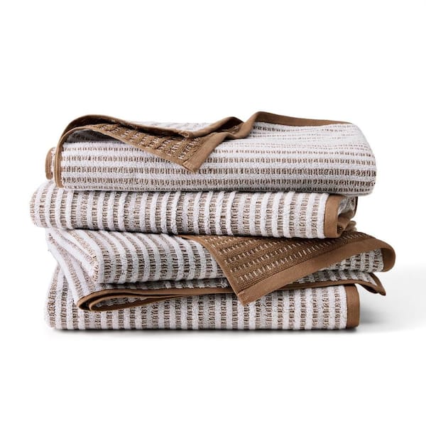 Striped Reversible Terry Organic Cotton 30 in. x 58 in. Mocha Brown Bath Towel Set 4-Pack