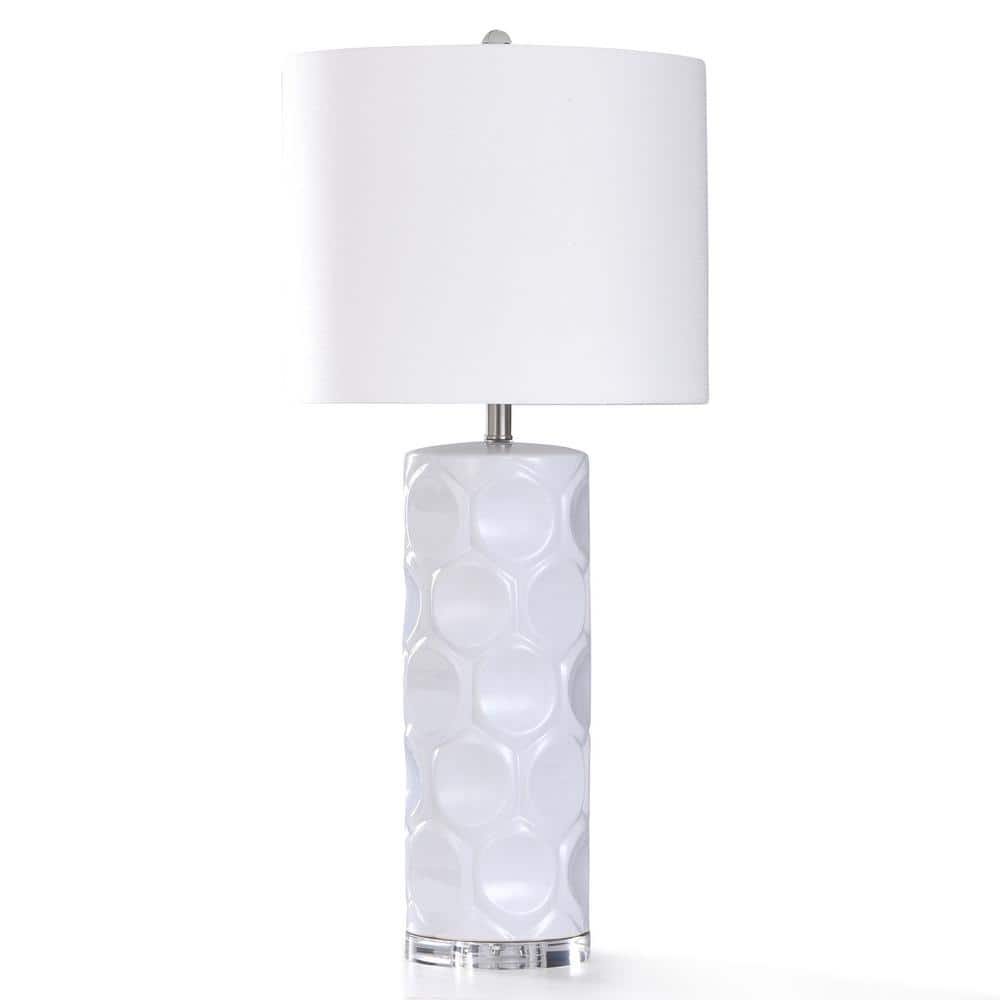 StyleCraft 35.5 in. White Ceramic Base with Clear Crystal Bedside Lamp ...