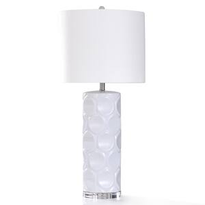 35.5 in. White Ceramic Base with Clear Crystal Bedside Lamp