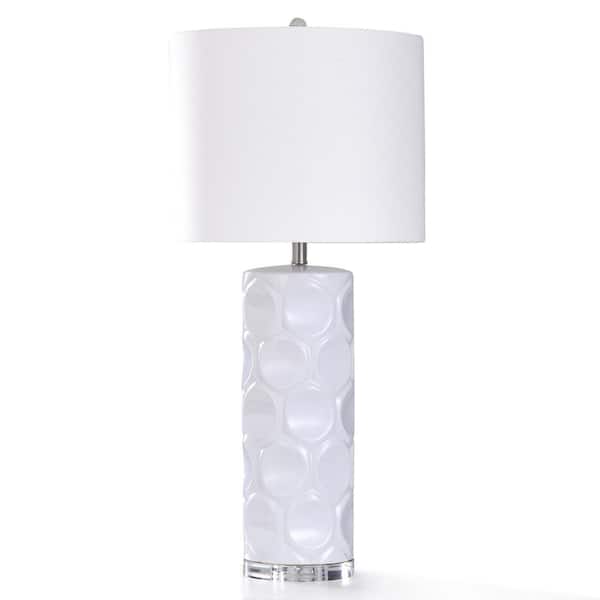 StyleCraft 35.5 in. White Ceramic Base with Clear Crystal Bedside Lamp