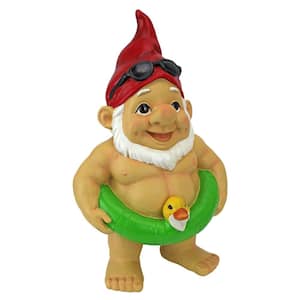 12 in. H Pool Party Pete Naked Gnome Garden Statue