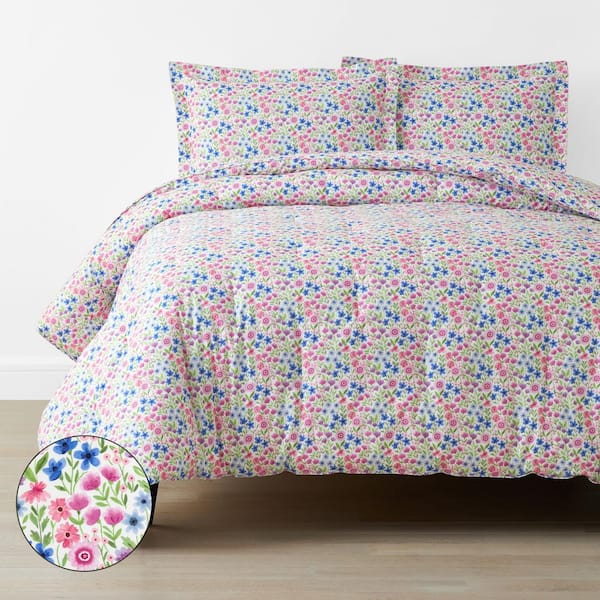 Company Kids White Multi Joy Garden Organic Cotton Percale Full/Queen Comforter Set