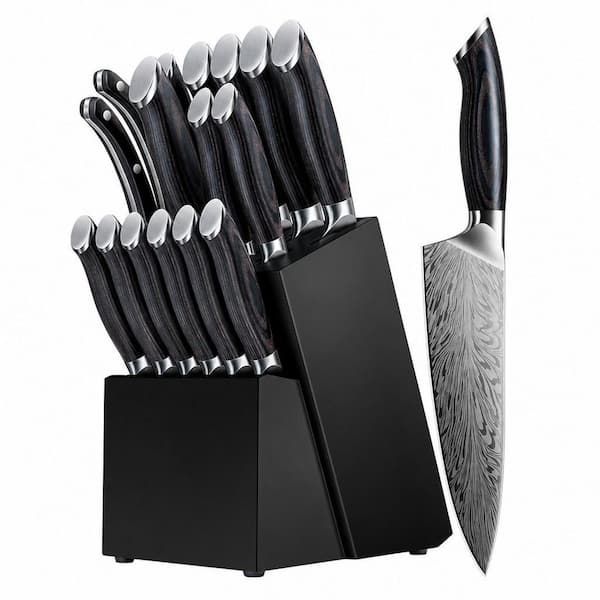 16-Piece Steel Japanese Knife Set with Ergonomic Pakkawood Handle, Chef Knives Set for Kitchen Cooking