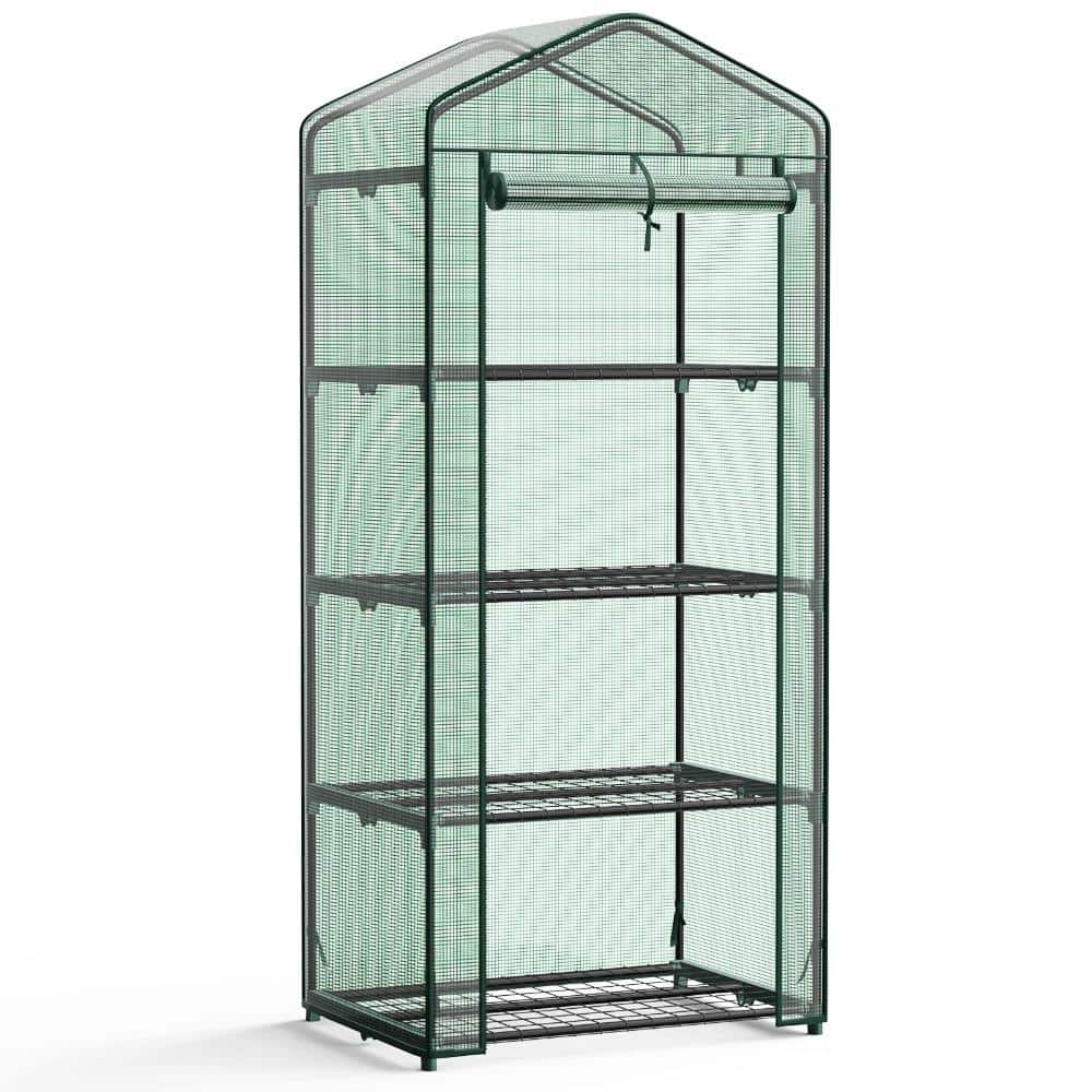 4-Tier Mini Greenhouse PE Cover Roll-Up Zipper Door Indoor Outdoor