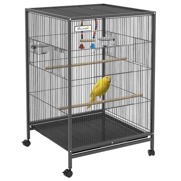 ECOCHIC SPACES INC Premium Gray Steel Parrot Cage with Playground, Removable Tray, and Ample Space for Active Birds, Bird House, Bird Cage