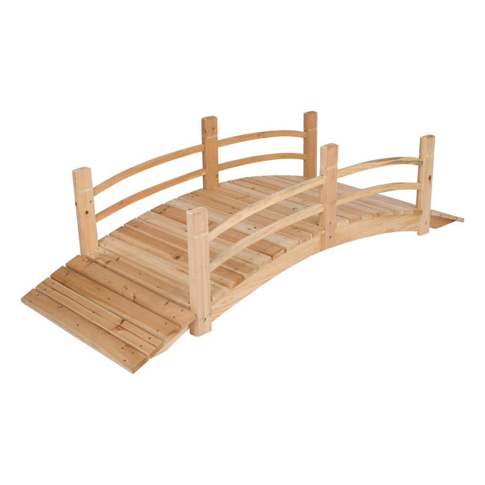 Natural Cedar Wood 6-Foot Garden Bridge with Handle Rails