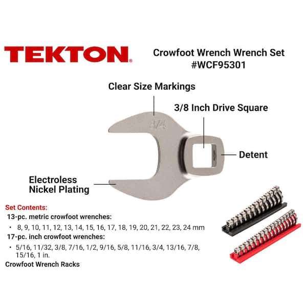 5/16-1 in., 8-24 mm 3/8 in. Drive Crowfoot Wrench Set with Rack (30-Piece)