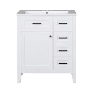 30 in. W x 18 in. D x 35.74 in. H Bathroom Vanity with Single Sink and White Ceramic Top, Door and Drawers, White